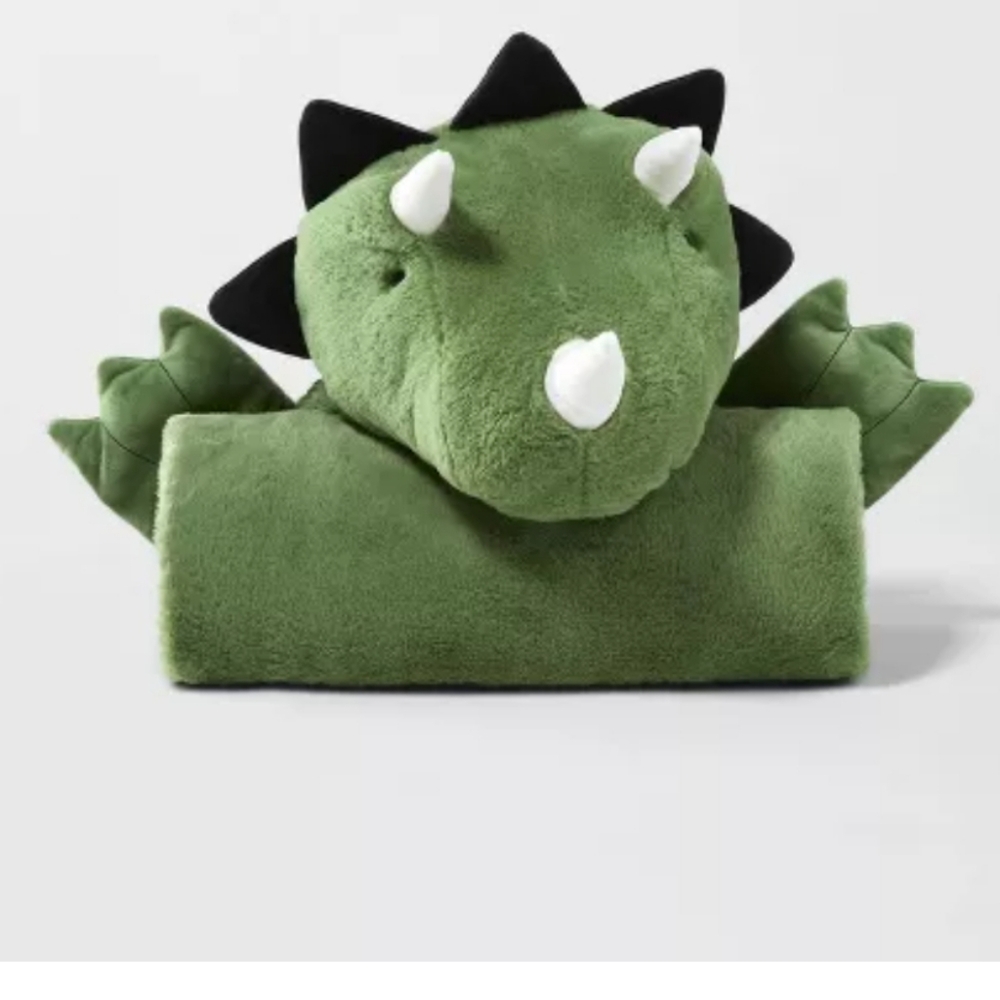 Dinosaur Kids' Hooded Blanket - Pillowfort Wearable Faux Fur, Green, OEKO-TEX